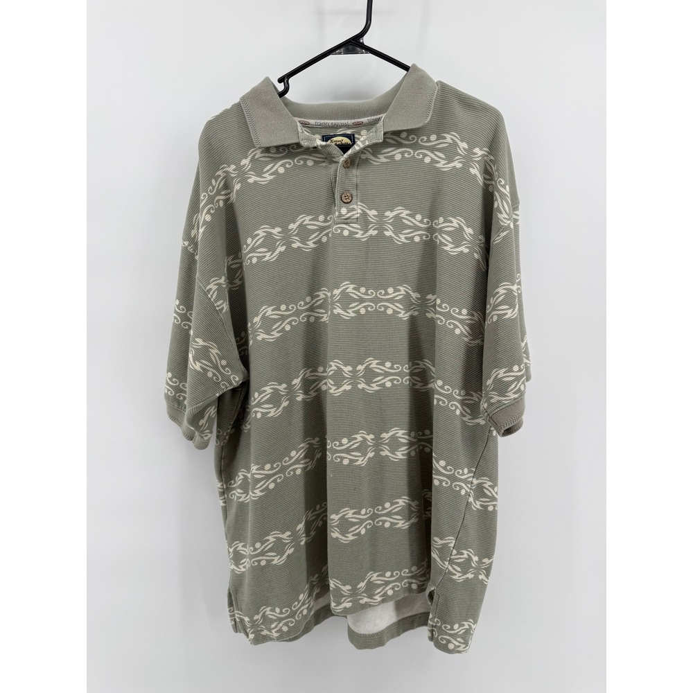 Tommy Bahama Mens XL Sage Green Ribbed Cotton Scroll Print Polo Shirt SS - Picture 1 of 6